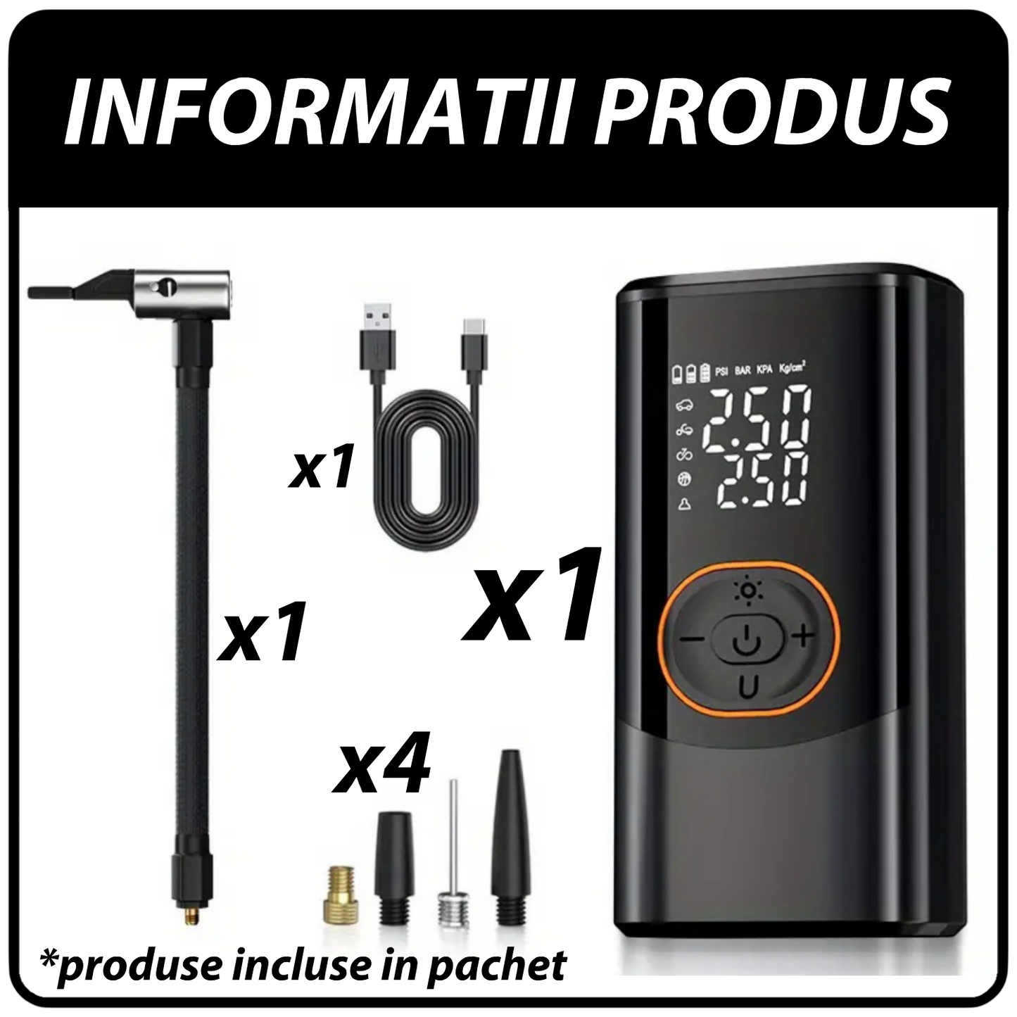 Umflanta Electrica Portabila cu Iluminare LED