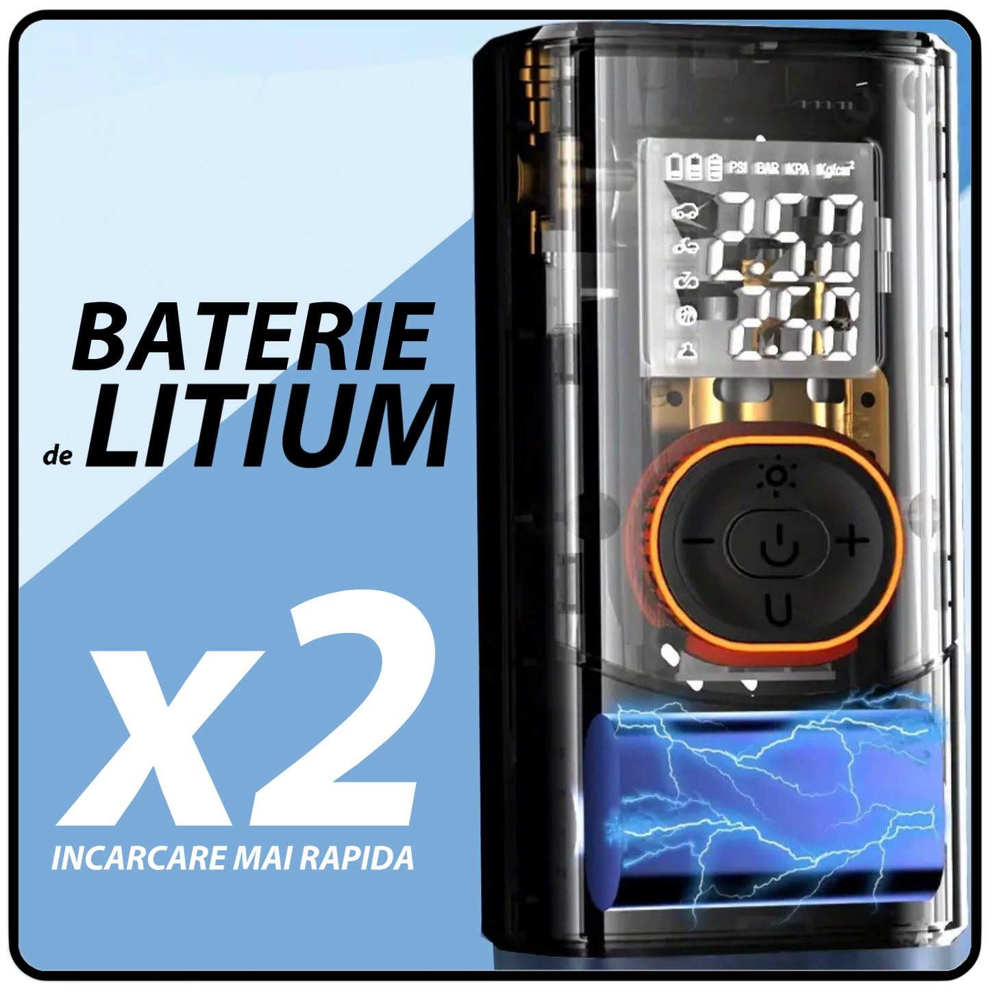 Umflanta Electrica Portabila cu Iluminare LED