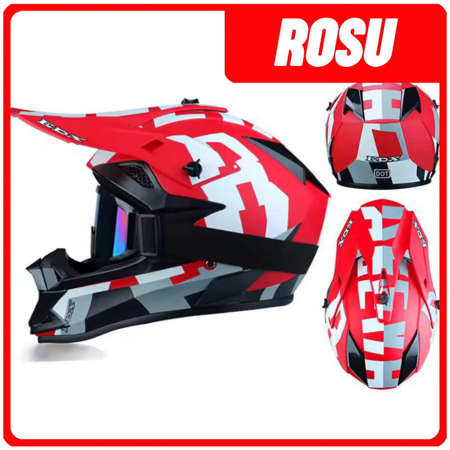 COMBO PROTECTII - ROSU (Casca Enduro , Manusi , Cagula )
