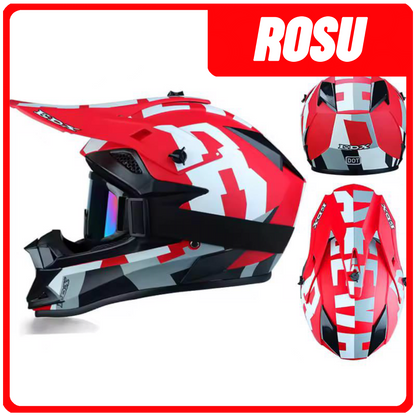 COMBO PROTECTII - ROSU (Casca Enduro , Manusi , Cagula )