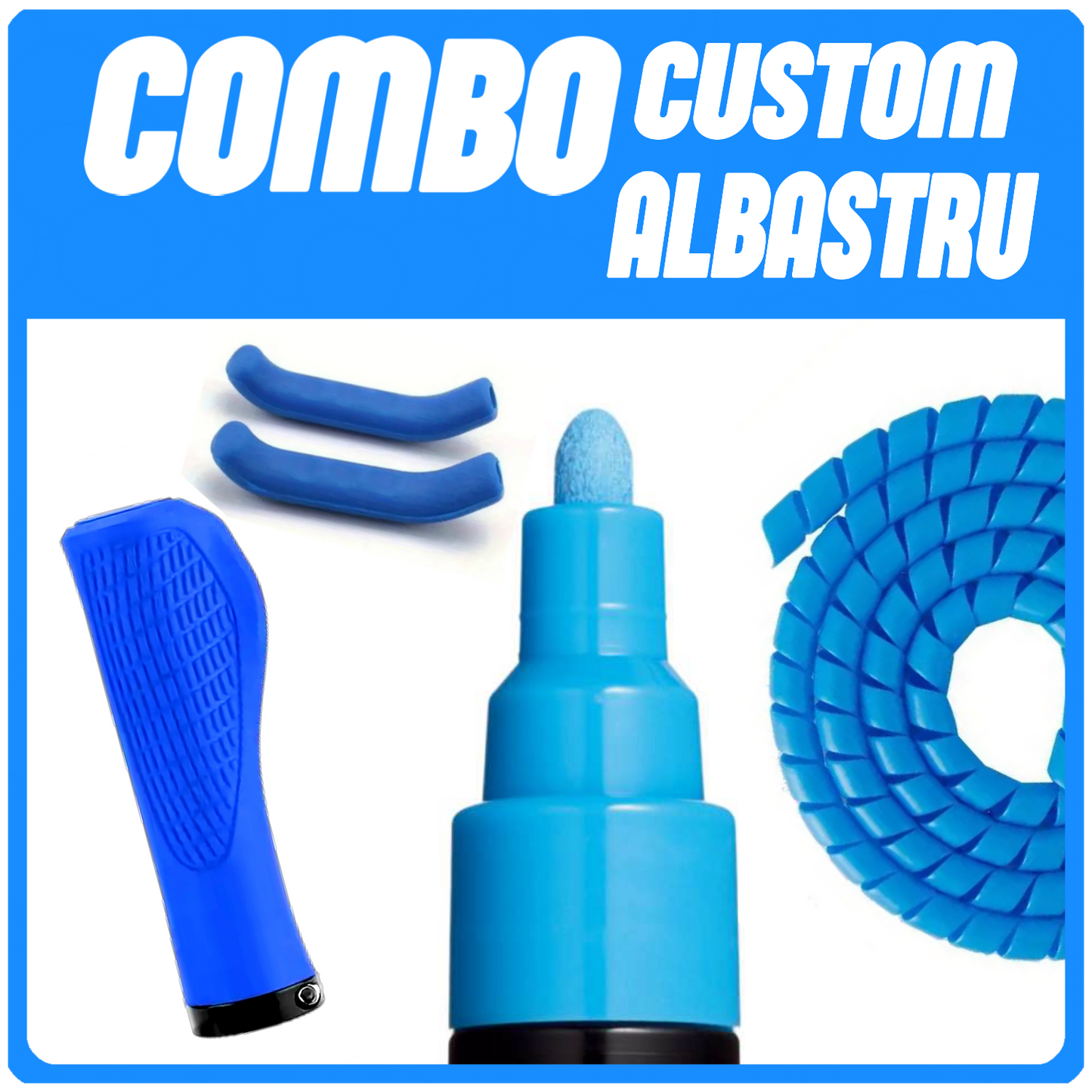 COMBO CUSTOM - ALBASTRU (Posca , Mansoane , Cablu Fire , Protectie Frana)