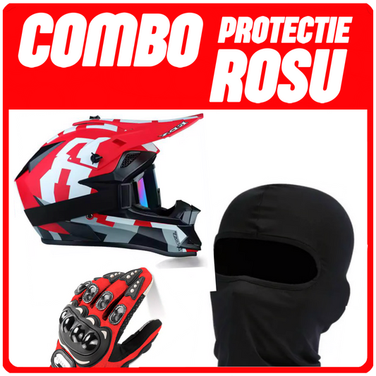 COMBO PROTECTII - ROSU (Casca Enduro , Manusi , Cagula )