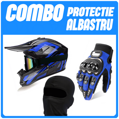 COMBO PROTECTII - ALBASTRU (Casca Enduro , Manusi , Cagula )