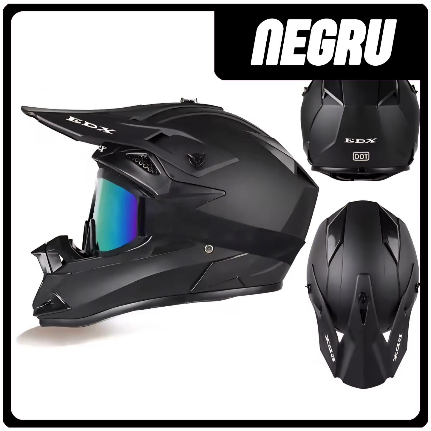 COMBO PROTECTII - NEGRU (Casca Enduro , Manusi , Cagula)